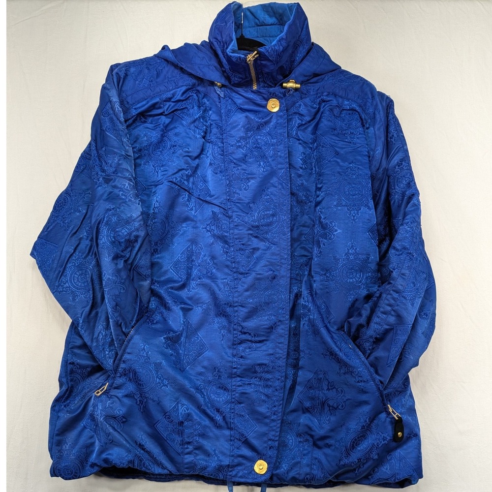 Obermeyer Royal Blue Damask‎ Pattern Hooded Ski Jacket Women's Size 12